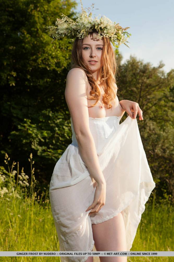 Garden goddess Ginger Frost spreads long legs wide among the wild blossoms - #2