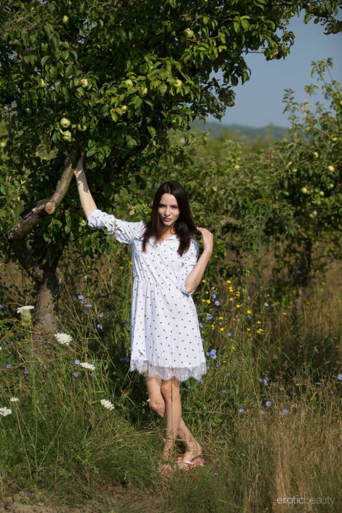 Dark haired teen Adel Morel gets totally naked while picking wild apples - #5