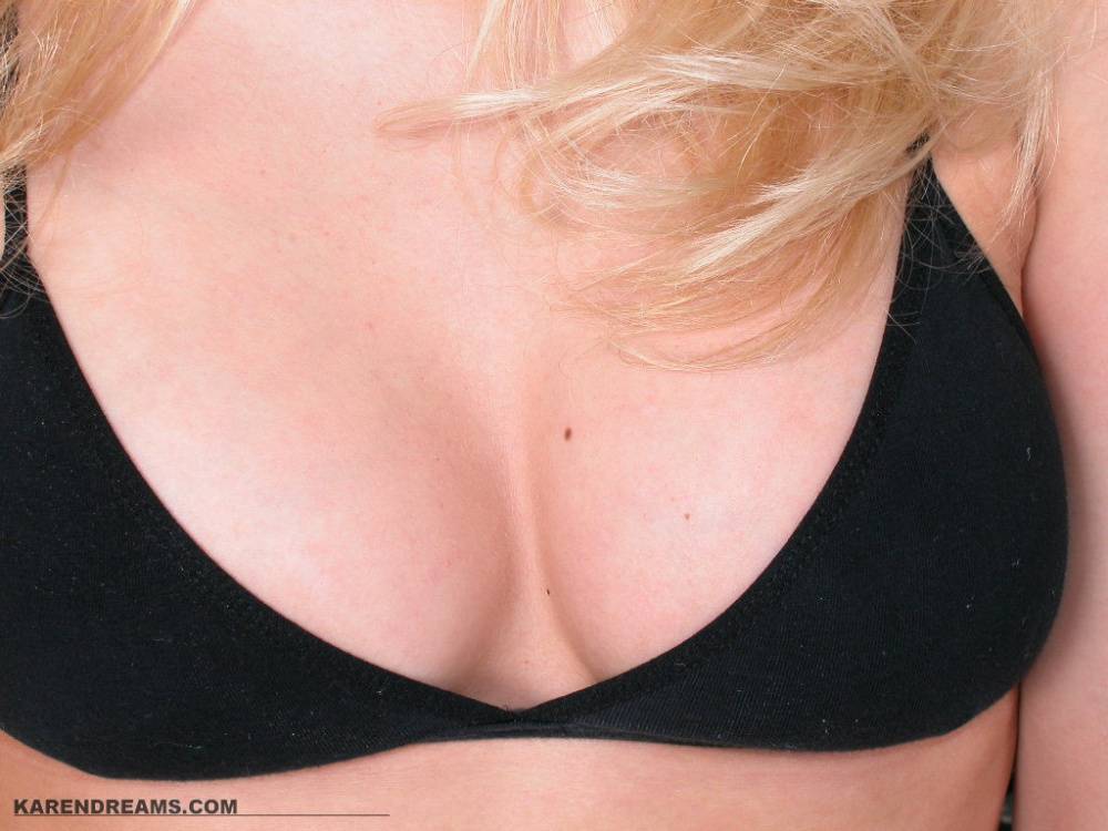 Blond teen Karen removes a black dress to model a bikini after doing her nails - #3