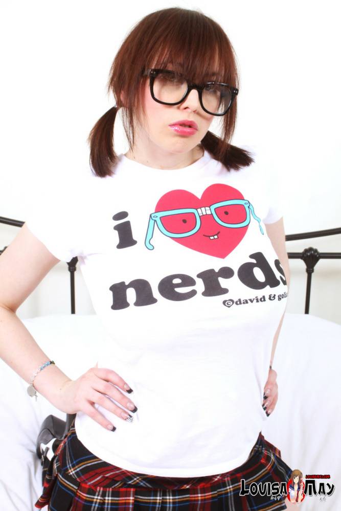 Nerdy British amateur Louisa May exposes her hooters in pigtails and glasses - #12