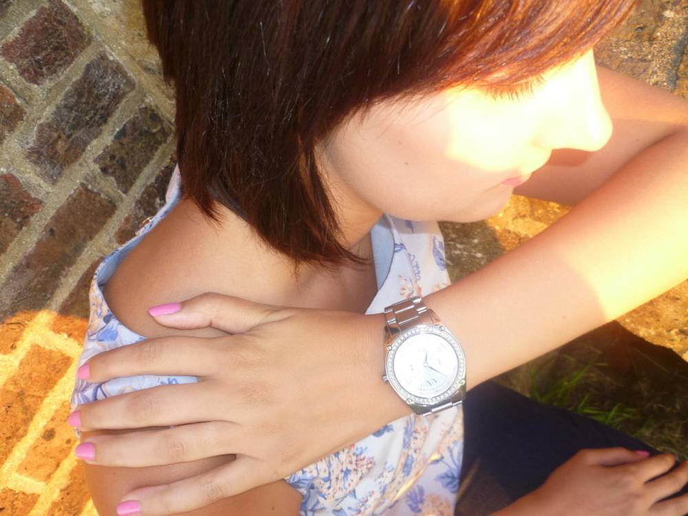 Girl next-door type Roxy shows off her new watch while outside her home - #11