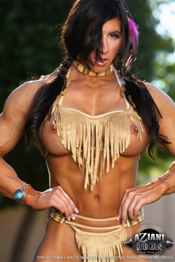 Bodybuilder Angela Salvagno flexes her muscles in Native American clothing - #14