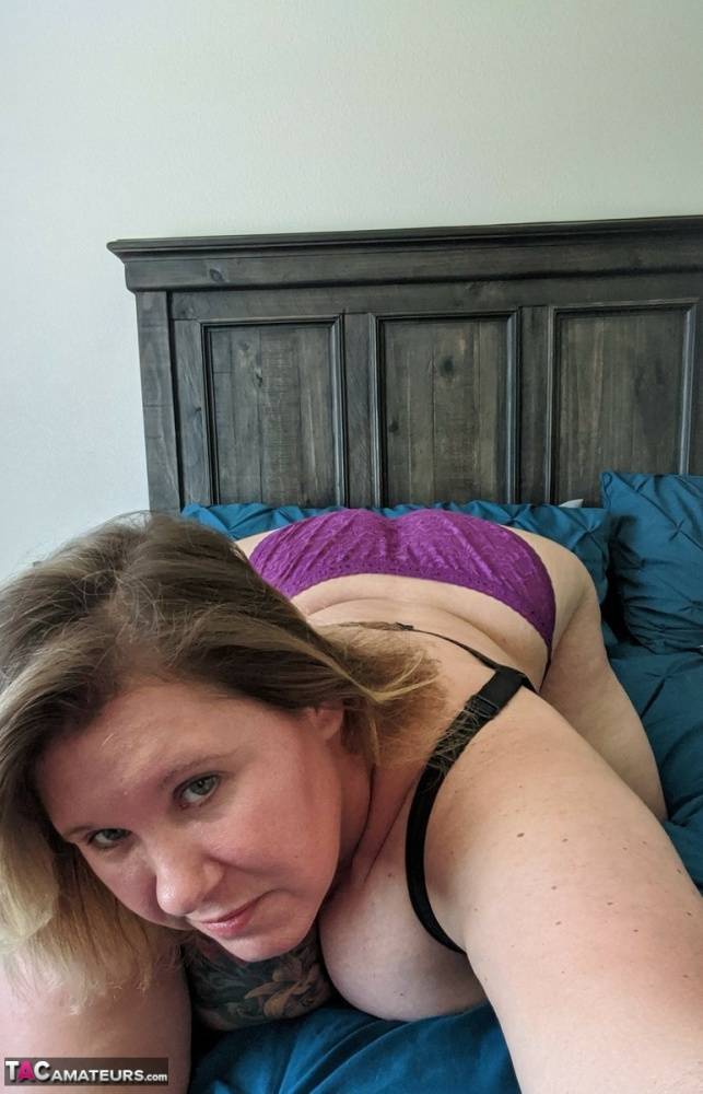 Older BBW Kris Ann takes self shots of her large tits during solo action - #3