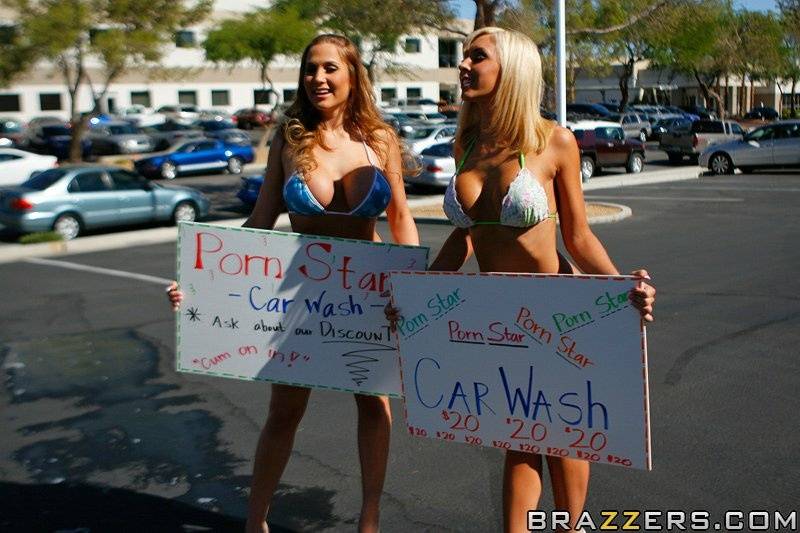 Saucy car washers with big round tits sharing a big hard meaty pole - #9