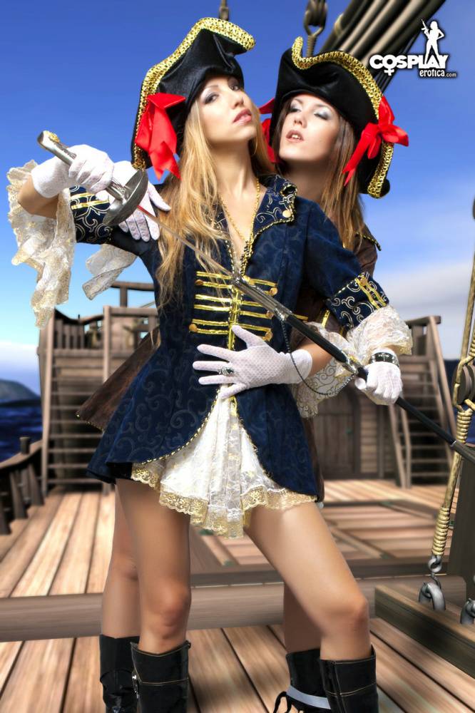 Female pirates partake in lesbian foreplay while on board a vessel - #5