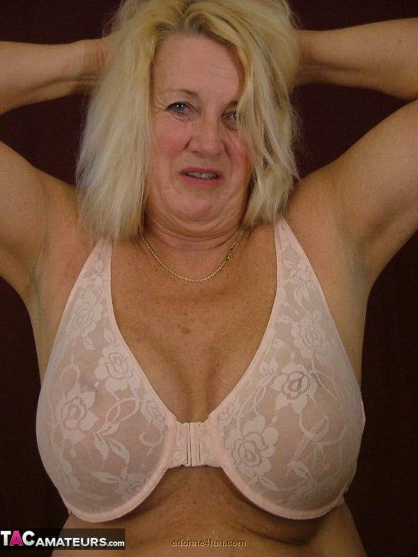 Mature amateur Adonna shows her large tits while trying on bras and panties - #14