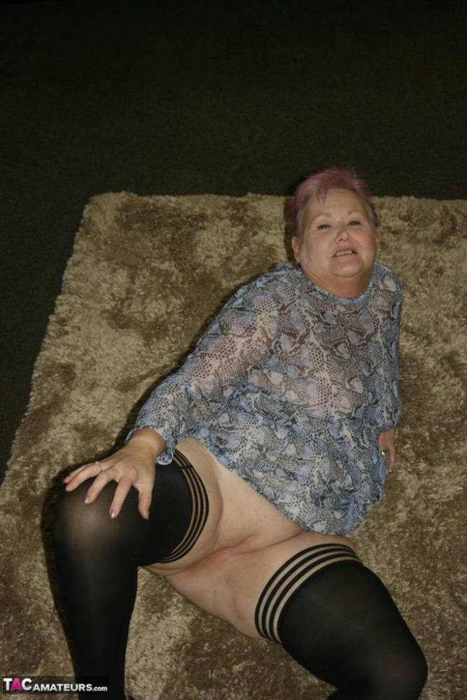 Fat nan Valgasmic Exposed casts off her dress to go naked in black stockings - #2