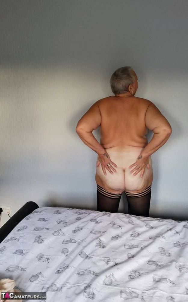 Overweight granny Valgasmic Exposed sheds her lingerie to pose nude in hosiery - #10