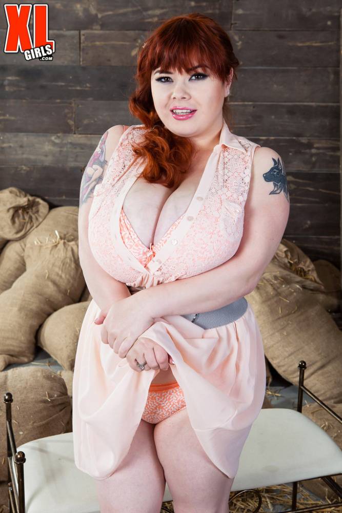 Redhead BBW Roxanne Miller takes off her dress and masturbates in the barn - #3