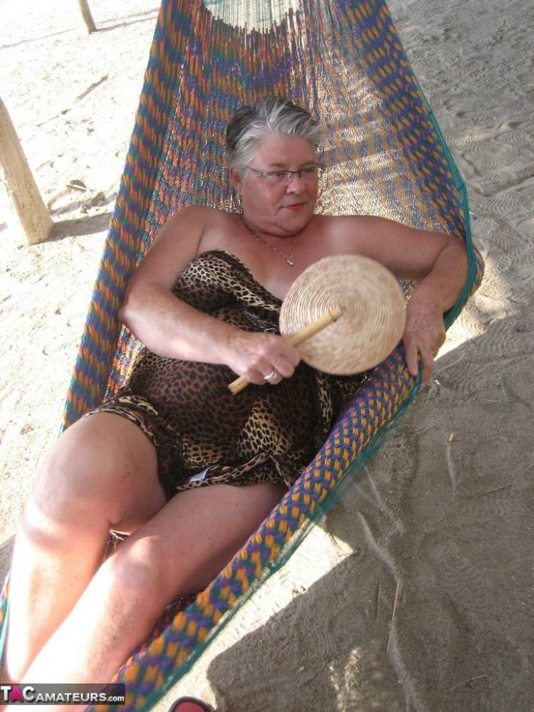 Obese nan Girdle Goddess bares her large tits and fat belly on a hammock - #5