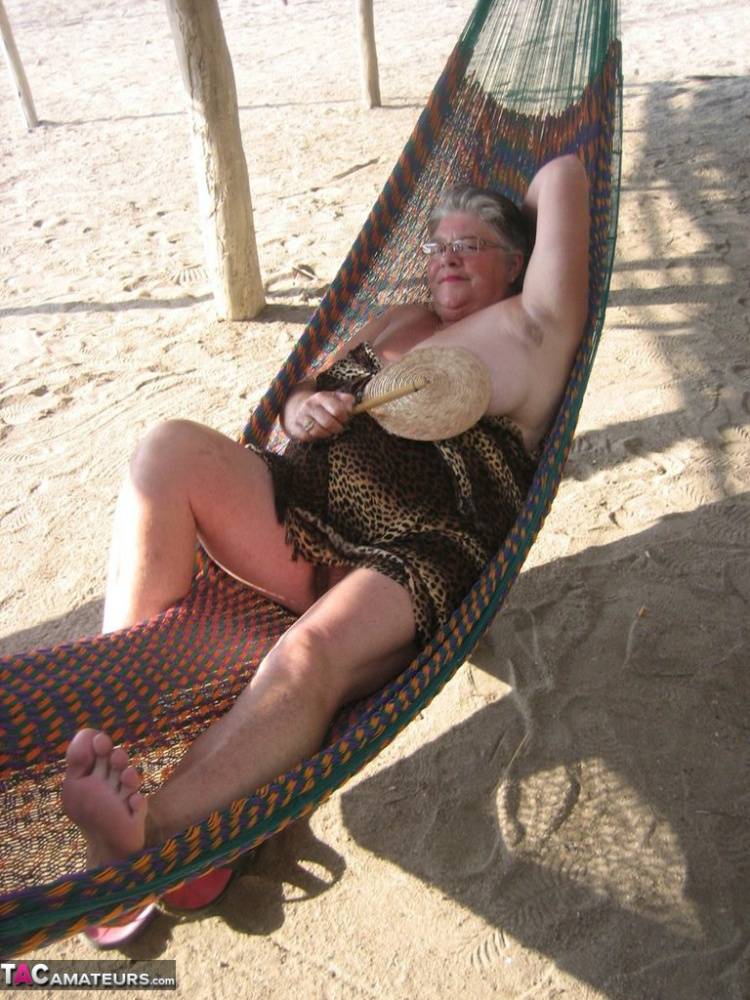 Obese nan Girdle Goddess bares her large tits and fat belly on a hammock - #13