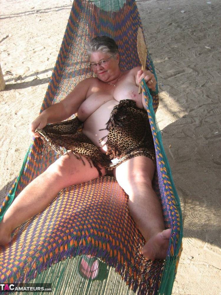 Obese nan Girdle Goddess bares her large tits and fat belly on a hammock - #9