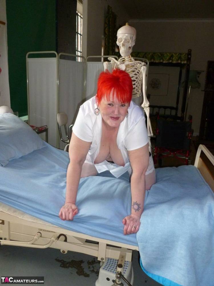 Older redhead nurse Valgasmic Exposed gets banged by a dildo wielding skeleton - #13