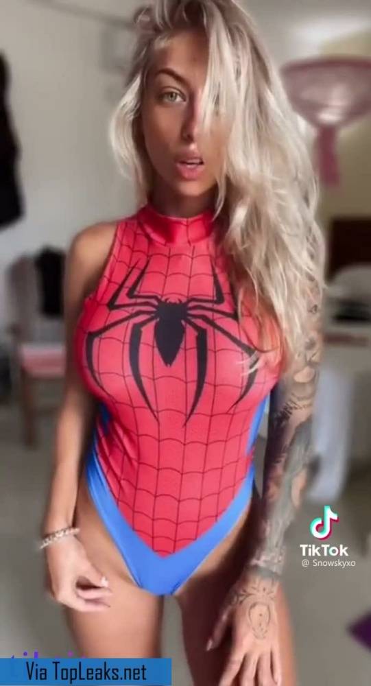 Spider cosplay turns into a hot naked TikTok blonde - #1