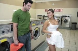 Asian babe with big hooters London Keye has wild sex in the laundry on amateurlikes.com