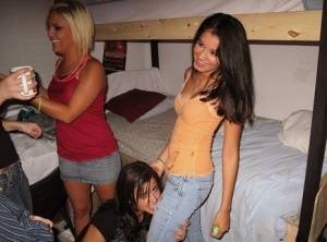 Foxy coeds with sexy bodies are into wild groupsex in the dorm room on amateurlikes.com
