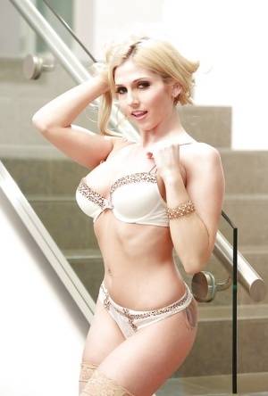 Skinny blonde pornstar Christie Stevens modelling in bra and panty set on amateurlikes.com