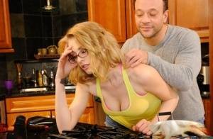 Allie James has sex with her neighbour in the kitchen while learning to cook on amateurlikes.com
