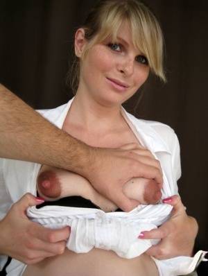 Pregnant amateur Wiska gets jizz on her face during a POV blowjob on amateurlikes.com