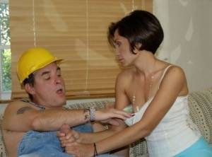 Horny Tina seduces the workman into steamy afternoon groupsex with a handjob on amateurlikes.com