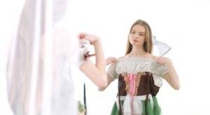 Young beauty Adel Bye dresses in an Oktoberfest outfit to greet her boyfriend on amateurlikes.com