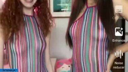Redhead and brunette get naked on TikTok and are ready to have a group fuck with a hard cock on amateurlikes.com