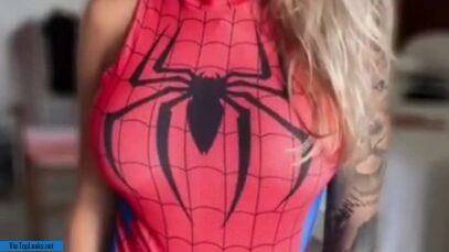 Spider cosplay turns into a hot naked TikTok blonde on amateurlikes.com